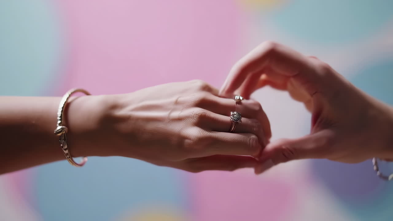 Close-up Shots of Hands Adorned with Elegant Rings and Bracelets Against a Vibrant Background