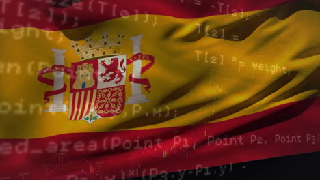 animation of spanish flag over coding data processing