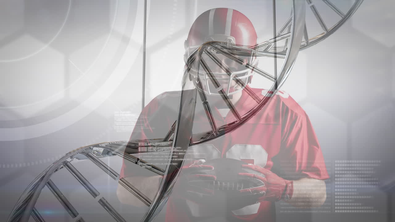 아메리칸  ⁇ 볼 선수에 대한 dna 사슬과 데이터 처리 애니메이션