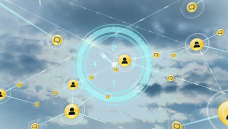 Animation-of-network-of-connections-with-people-icons-over-scope-scanning