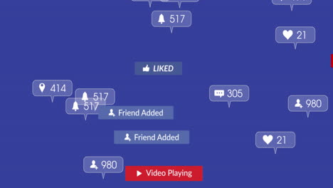 animación del texto de las redes sociales en banners con iconos digitales sobre fondo púrpura
