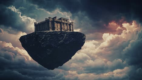 castillo flotante en un cielo dramático