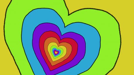 Animation-of-multiple-rainbow-pride-hearts-moving-on-seamless-loop