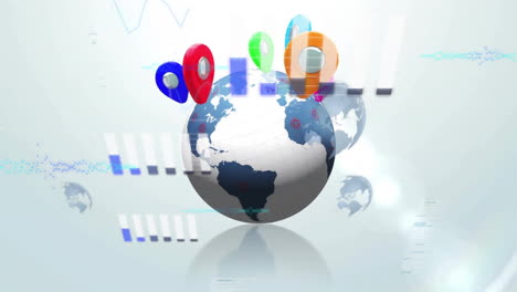 visualizing global data with location markers and graphs over rotating globe animation