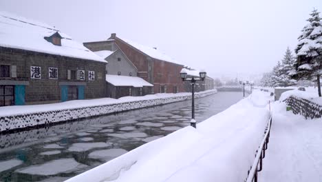 breathtaking view of otaru canal in hokkaido snowed in with no people