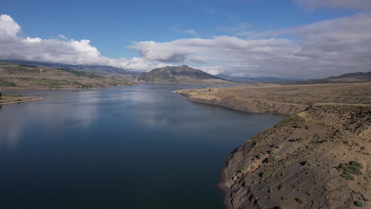 Blue River Reservoir, Colorado USA. Drone Shot of Lake and Landscape of Green Mountains