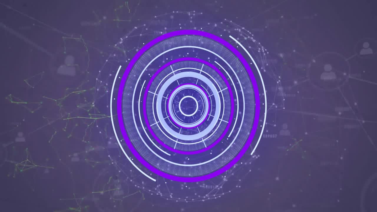 Animation of data processing and scope scanning over media icons