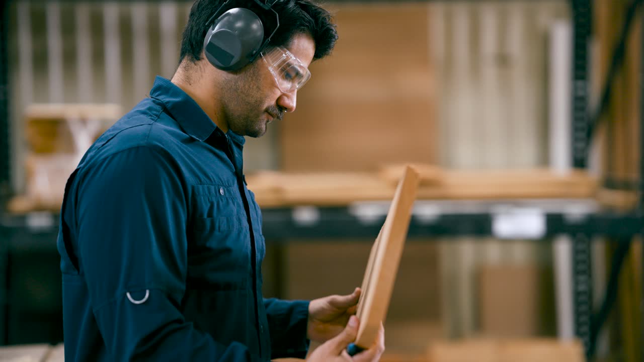 Holzarbeiter inspiziert Holz