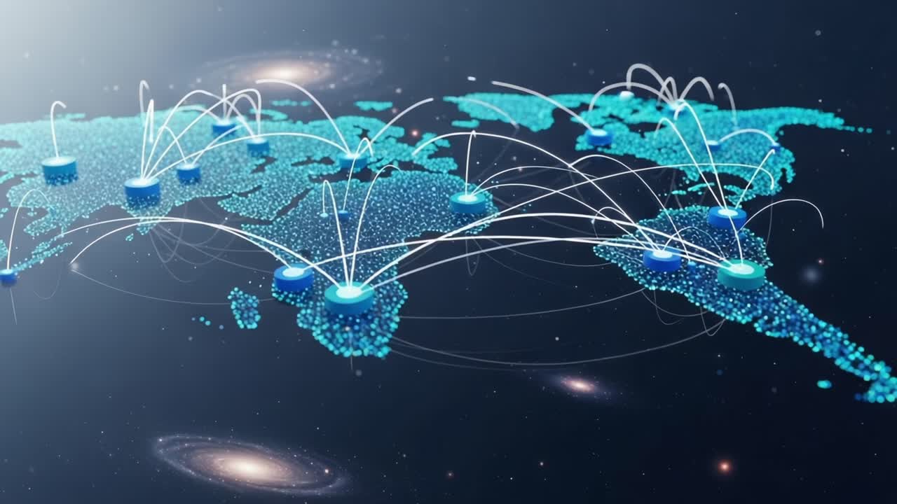 Global Connectivity Visualization: A Network of Dots Connecting Nations Across a Digital Map of Earth, Representing Data Flow and Information Exchange