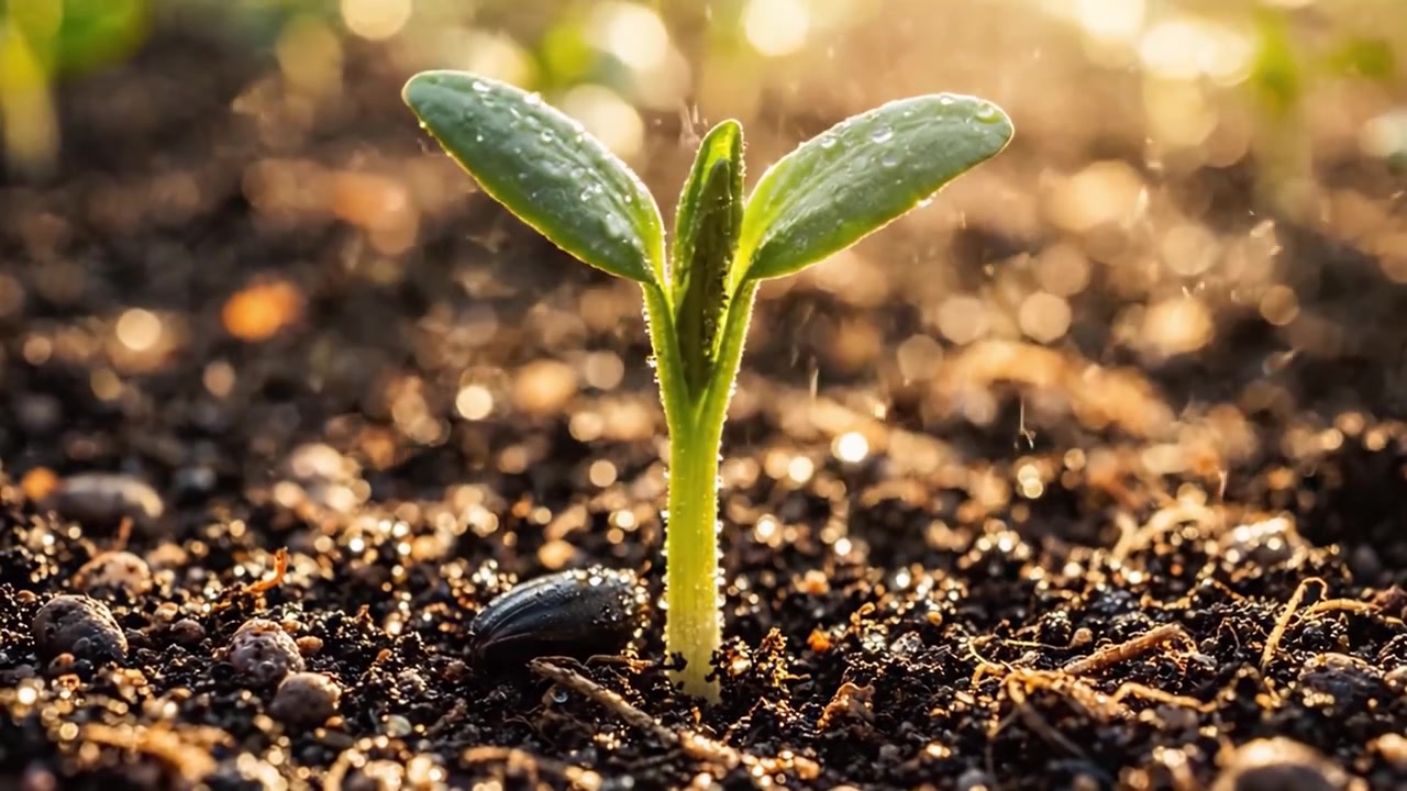 A Jornada Transformadora do Crescimento: Da Semente à Planta Germinando em Solo Iluminado pelo Sol, Explorando o Ciclo da Vida e Renovação da Natureza em um Cenário de Jardim Vibrante