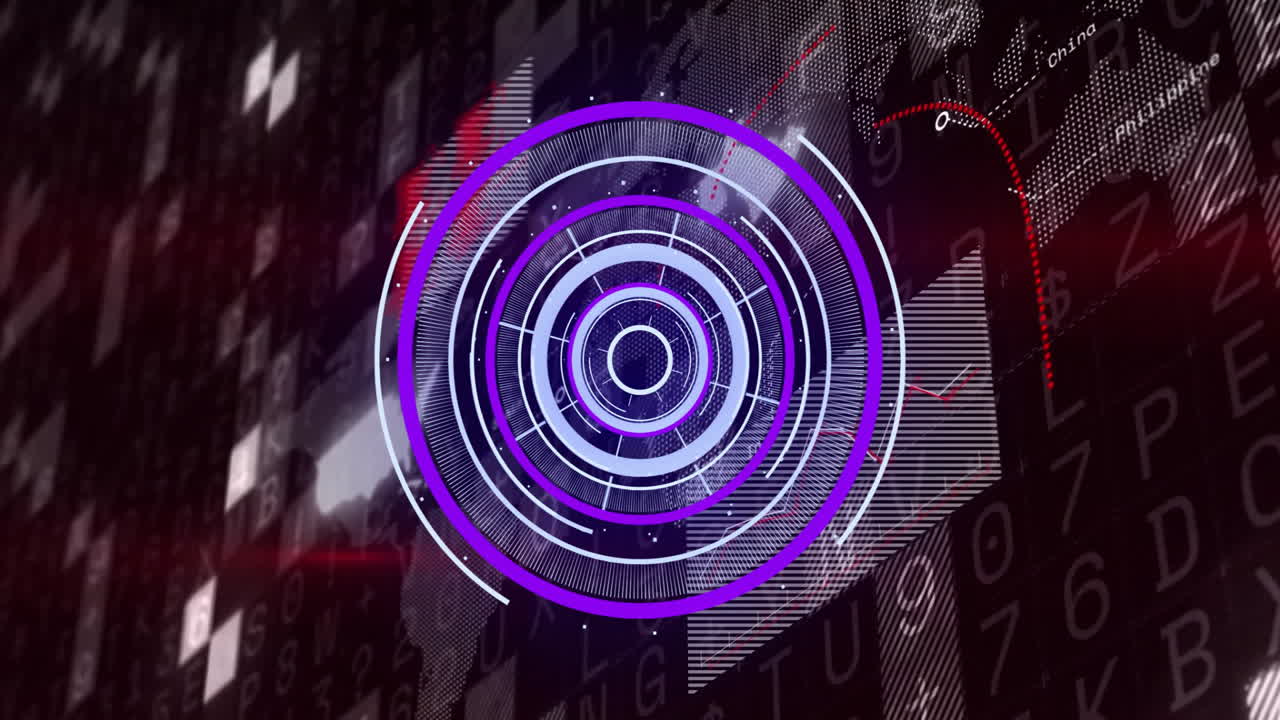 círculos objetivo y gráficos de datos animación sobre gráficos y números financieros