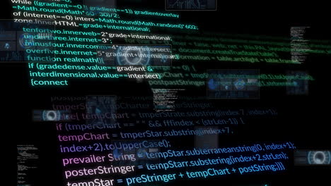 Animation of data processing on black background