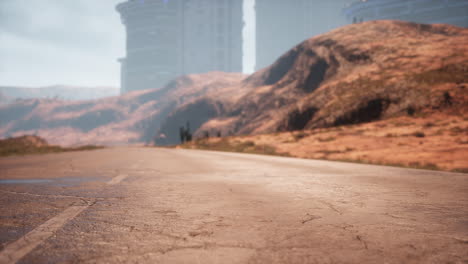 Empty-desert-road-in-the-middle-sand-dunes