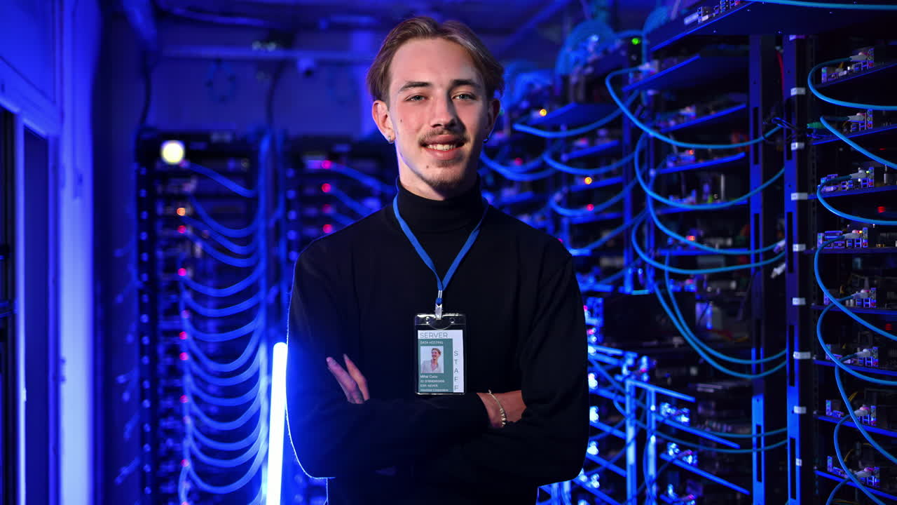 Man standing in a server room