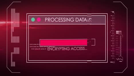 animation of data processing text over screen and computer servers