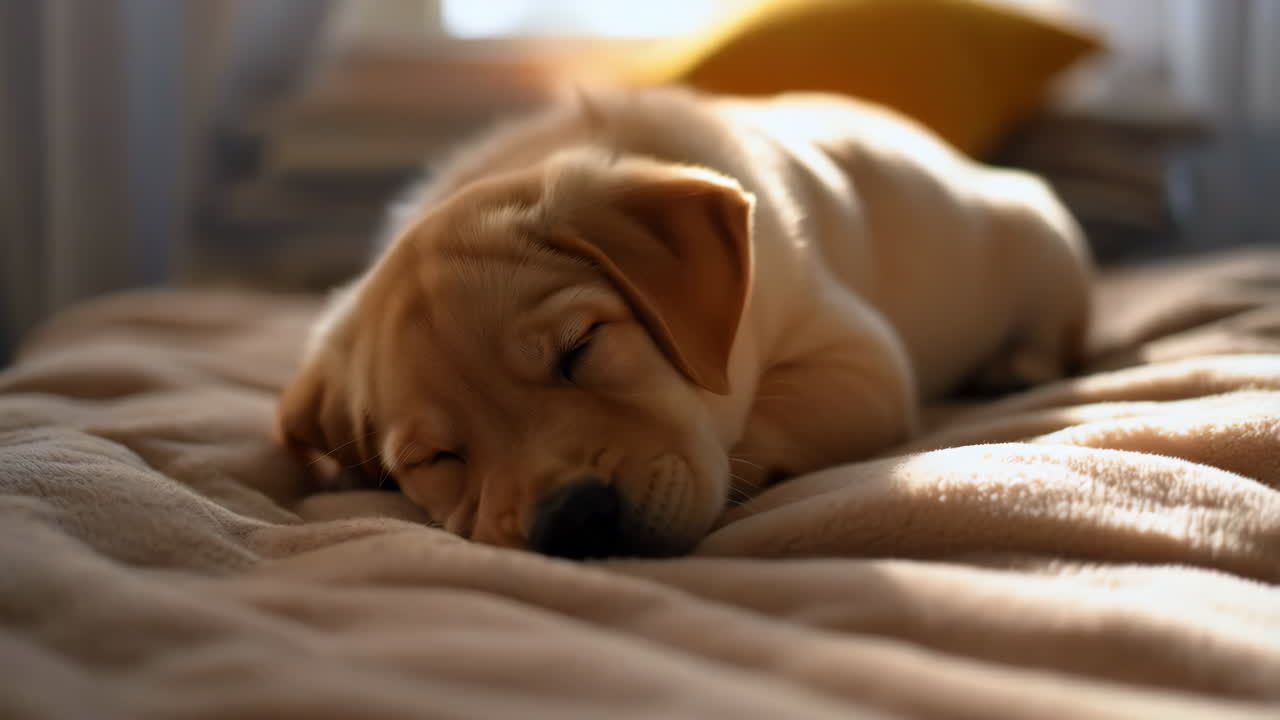 Adorable Labrador Puppy Sleeping Peacefully on a Blanket