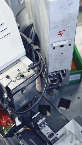 close-up view of an automated assembly line