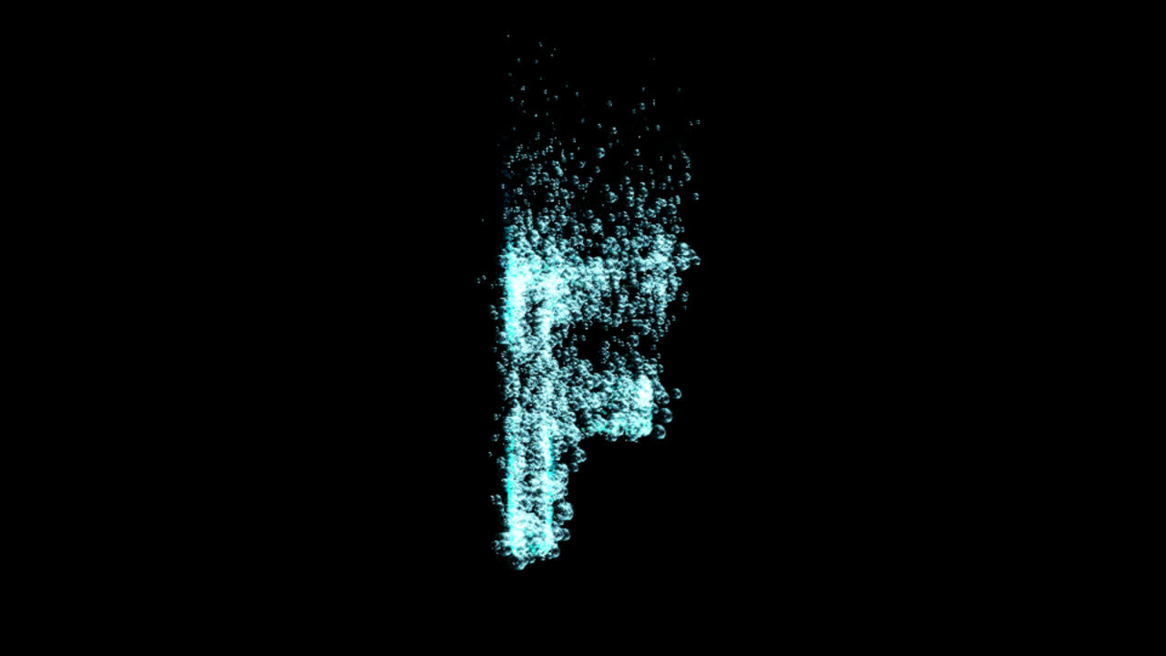 Wasserblasen Buchstabe F Animation auf transparentem Hintergrund
