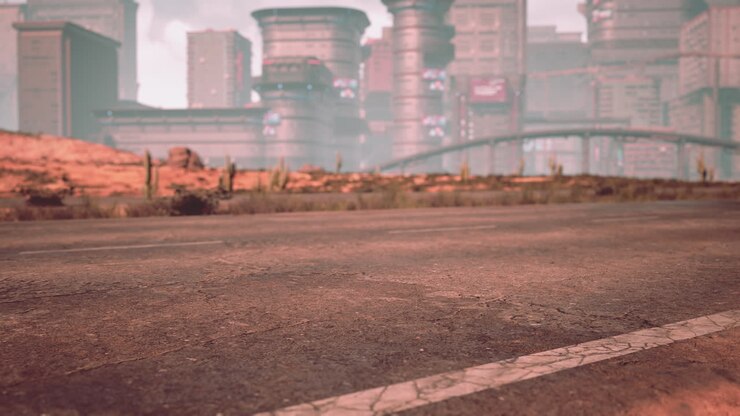 Empty desert road in the middle sand dunes