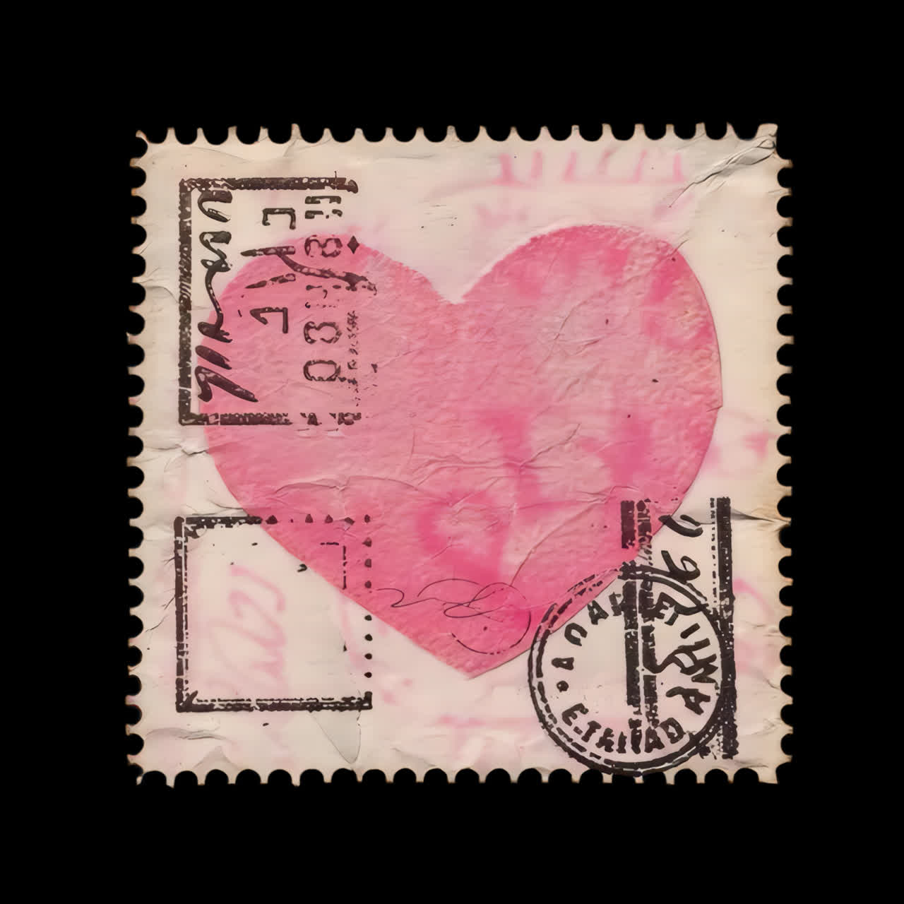 Vintage heart postage stamp animation isolated asset, transparent 4K video, alpha channel, ProRes