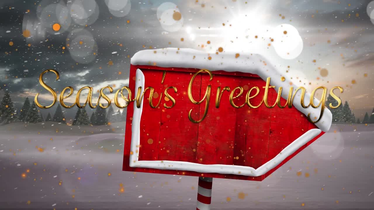 계절 인사 와 나무 표지판 을 가진 겨울 풍경 의 애니메이션