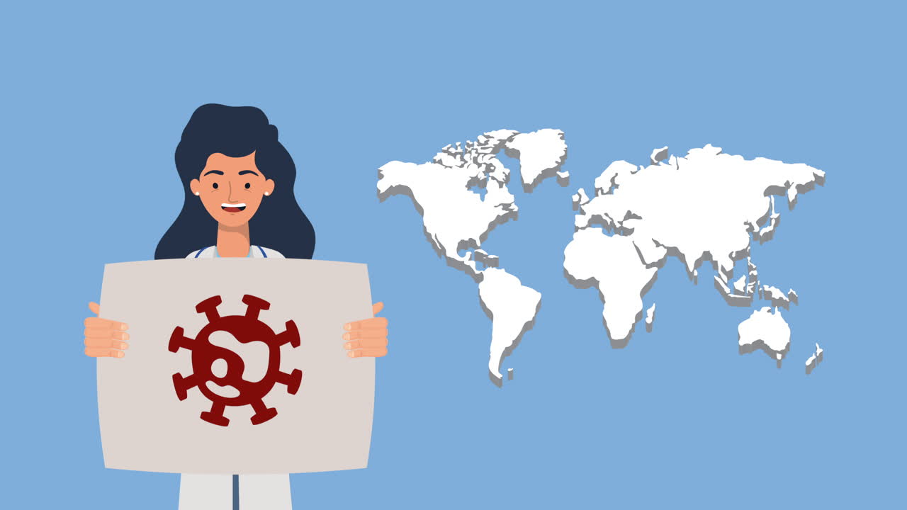 세계 보건 의식: 바이러스에 대한 포스터를 들고 있는 의사