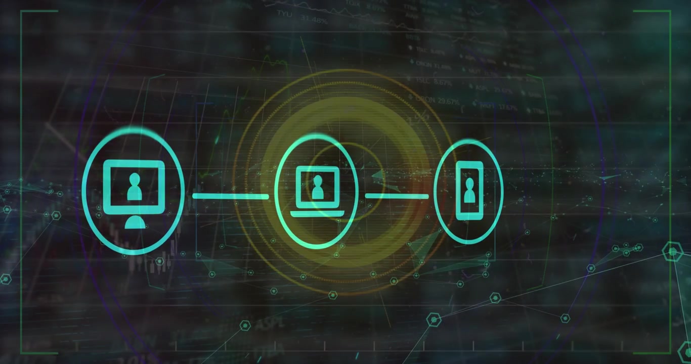 Animation of data processing over media icons