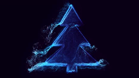 silueta de árbol de navidad, composición de año nuevo con luma matte como canal alfa, efecto de tinta. las partículas de brillo de colores se emiten bajo el agua y giran como tinta en el agua. fondo azul festivo.