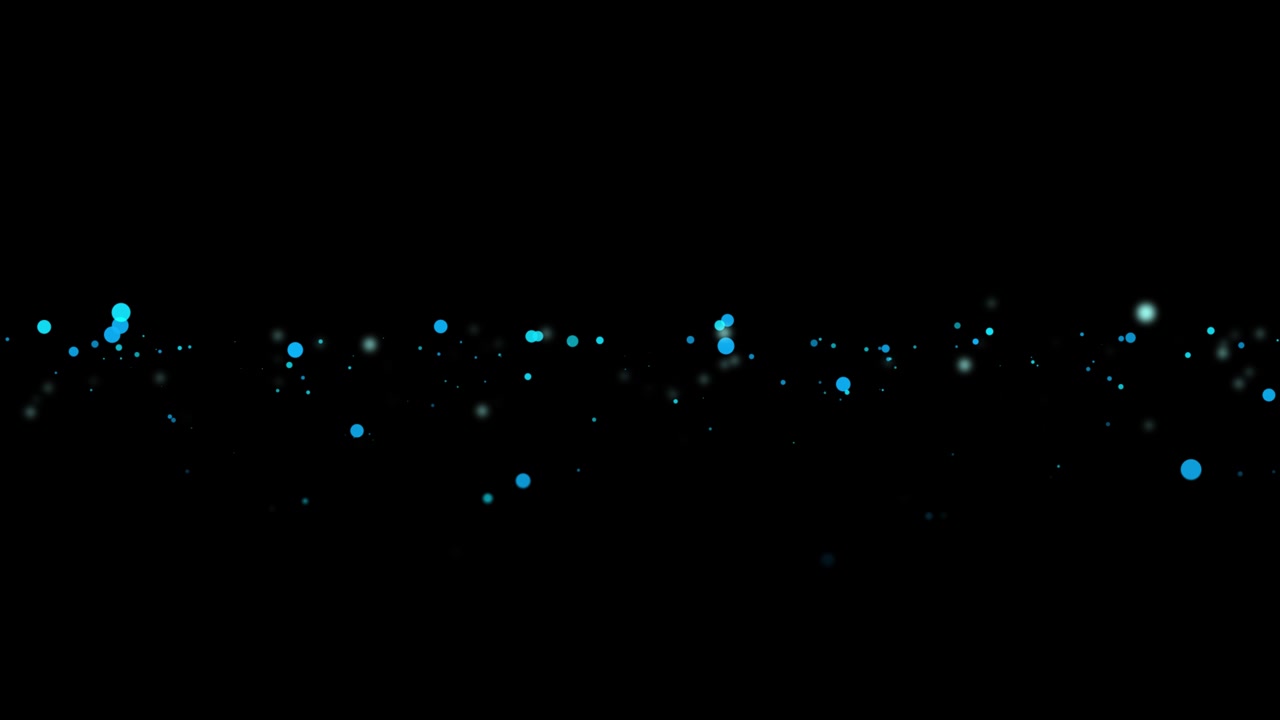 Abstrakte blaue und weiße Partikel schweben auf schwarzem Hintergrund.
