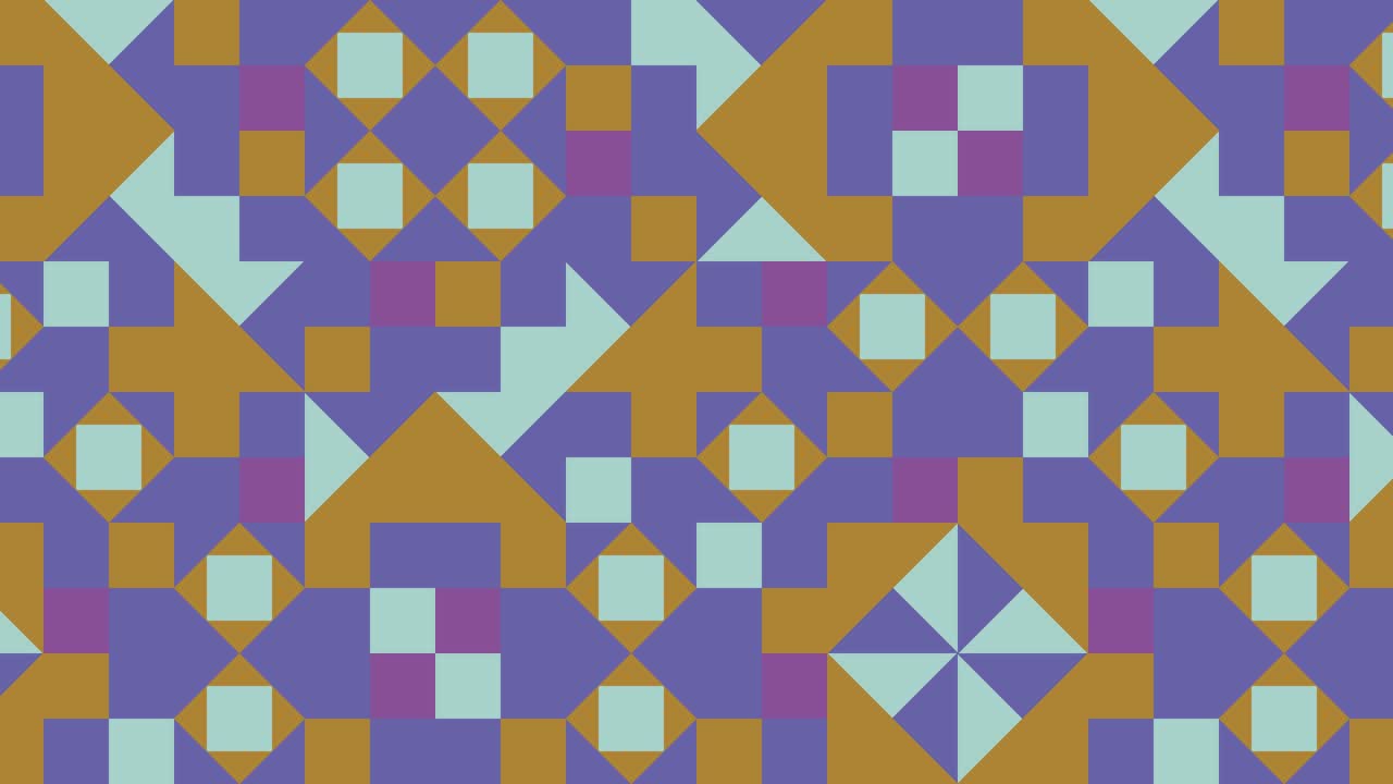 기하학적 패턴의 다채로운 애니메이션 타일, 트렌디한 매우 페리 컬러 모양의 간단한 동적 패턴, 평평한 디자인의 모션 그래픽 배경