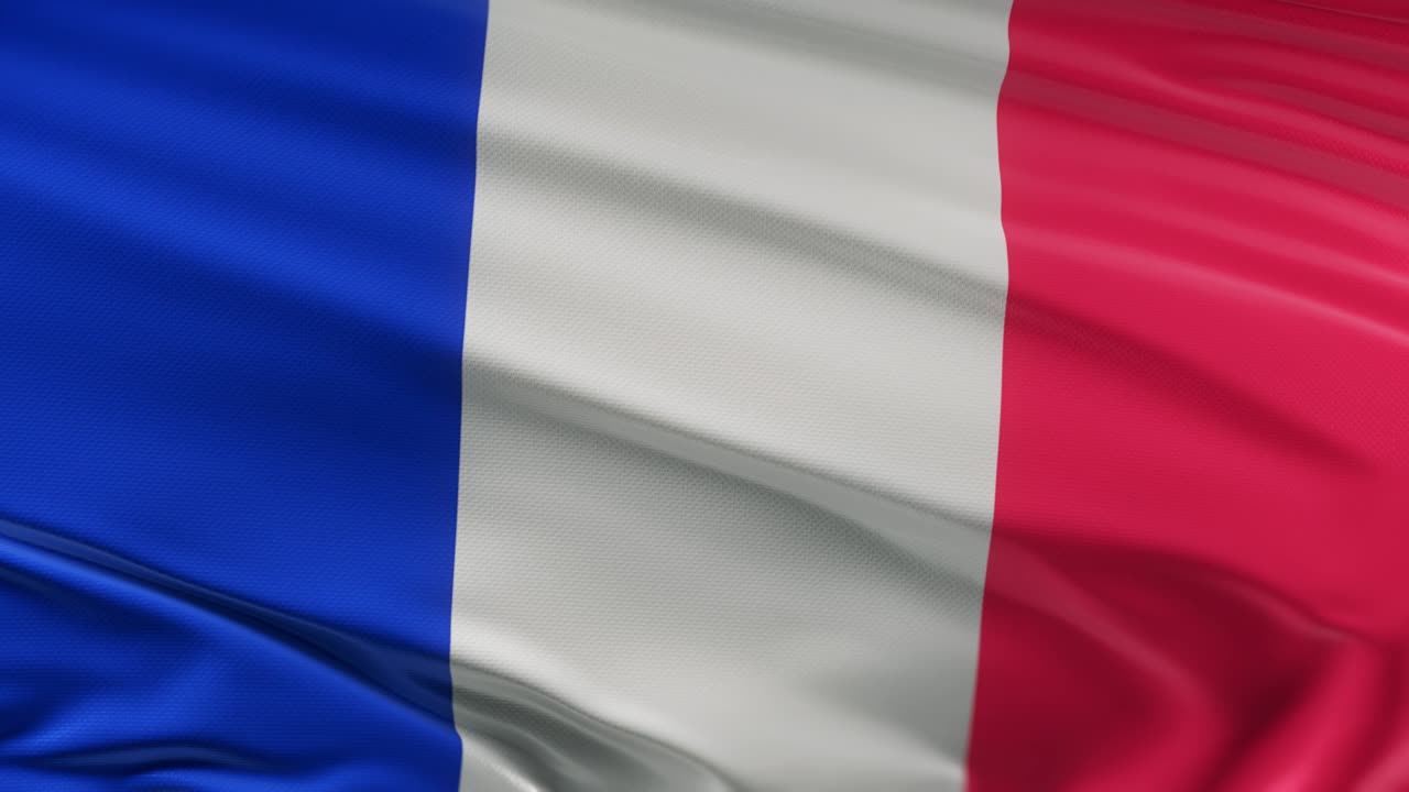 Bandera de Francia ondeando al viento, animación 3D en bucle sin fin. Resolución 4K.