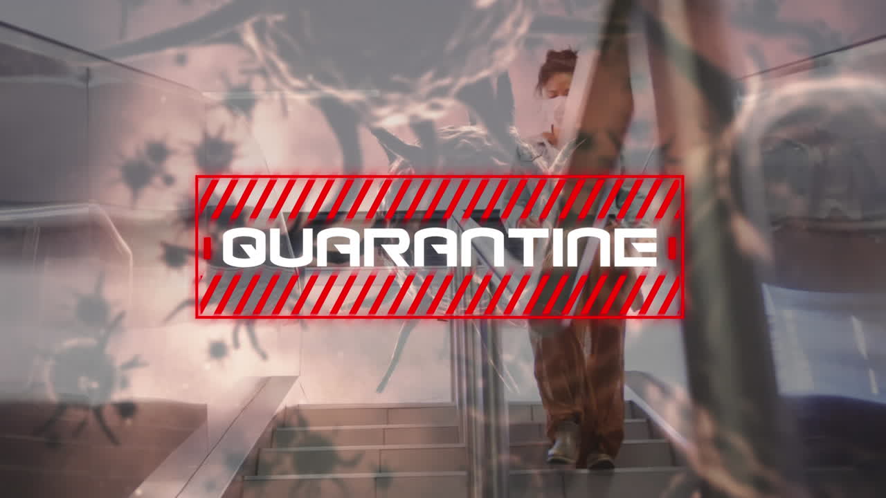 매크로 코로나바이러스 코로나19 세포가 여성에게 퍼지는 단어 격리의 애니메이션