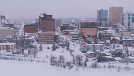 city skyline of anchorage in alaska in winter time