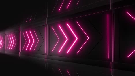 neon pink arrows on futuristic black wall