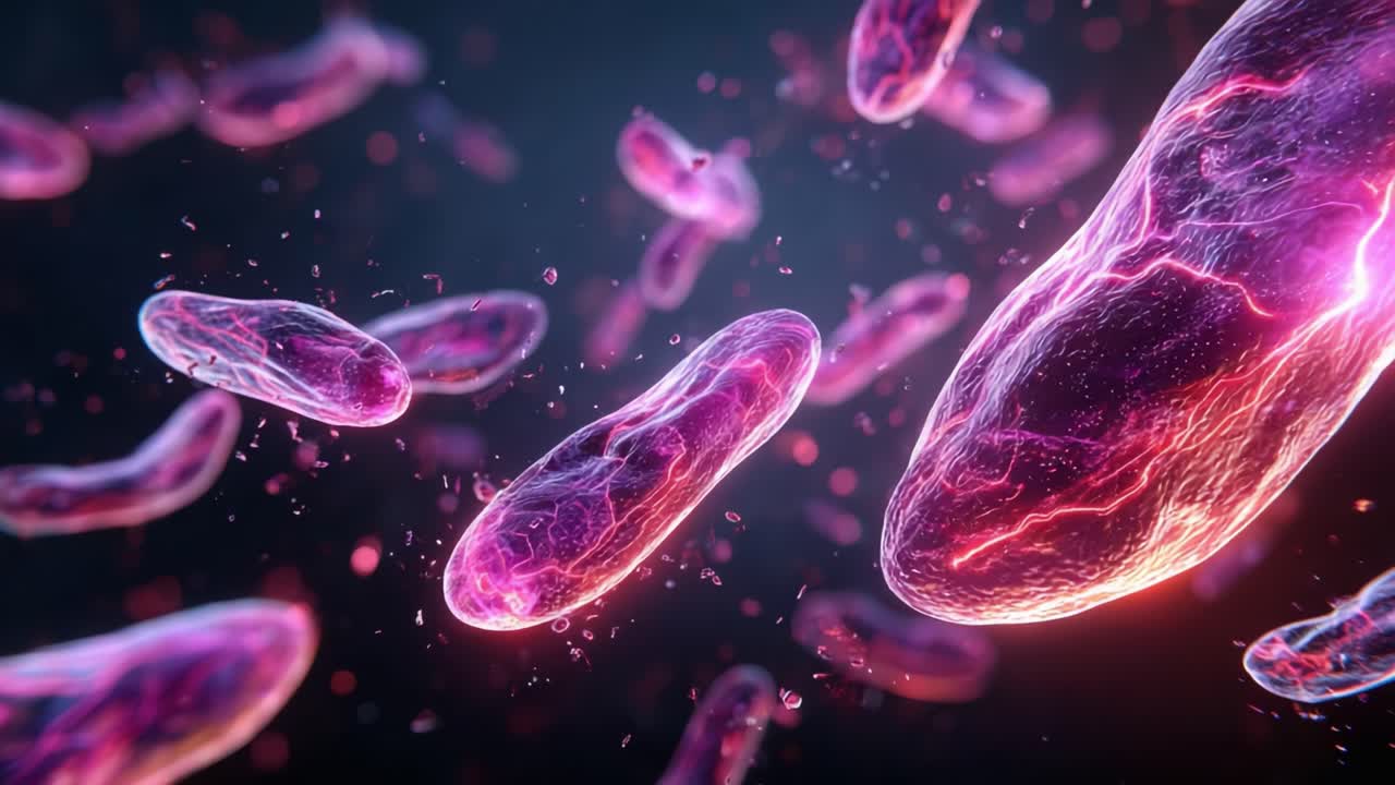 Visualizzazione dinamica della vita microbica: uno straordinario viaggio tra i batteri sotto una vibrante luce che mette in mostra le loro forme uniche e le interazioni in un'esplorazione ravvicinata