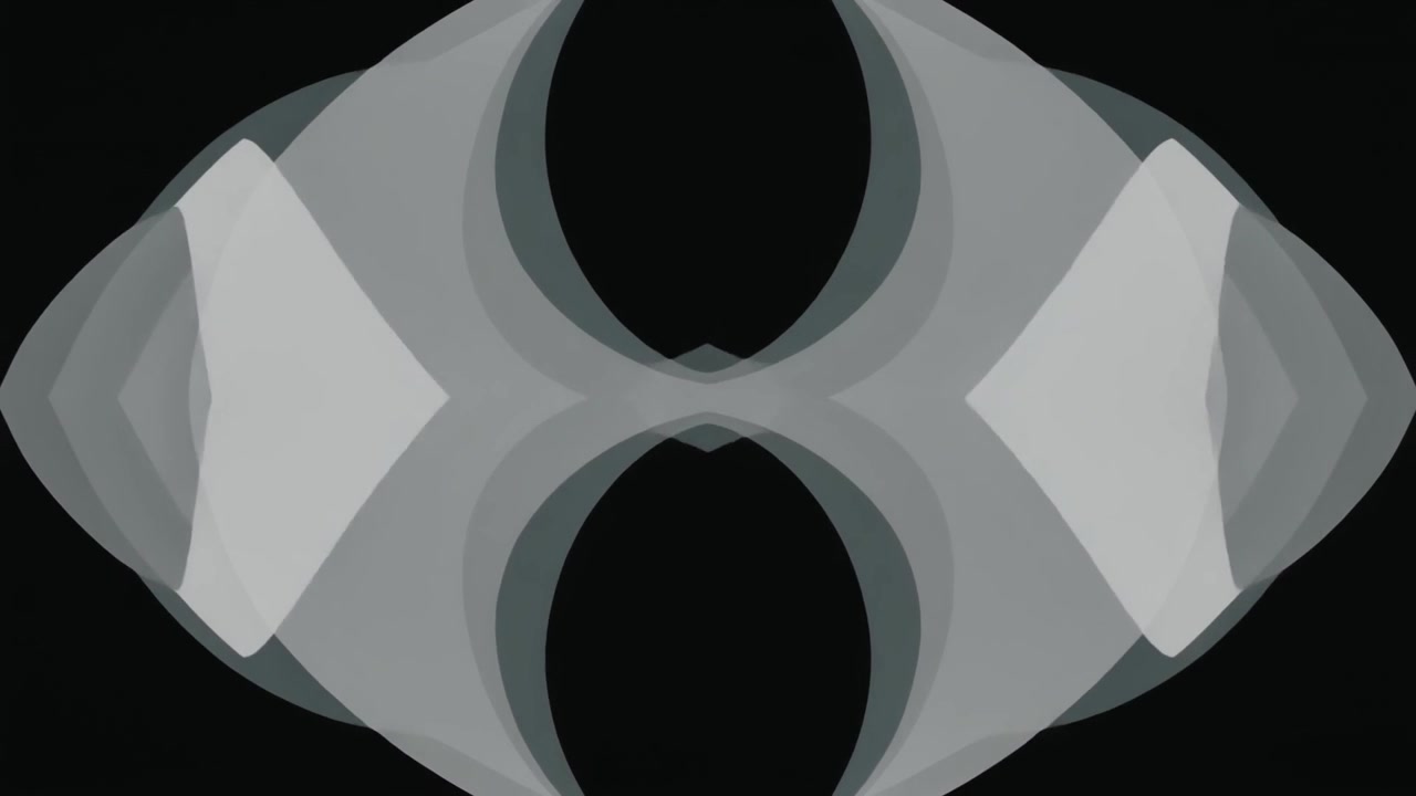 Abstract Motion Graphics with Symmetrical Grey Shapes on Black Background