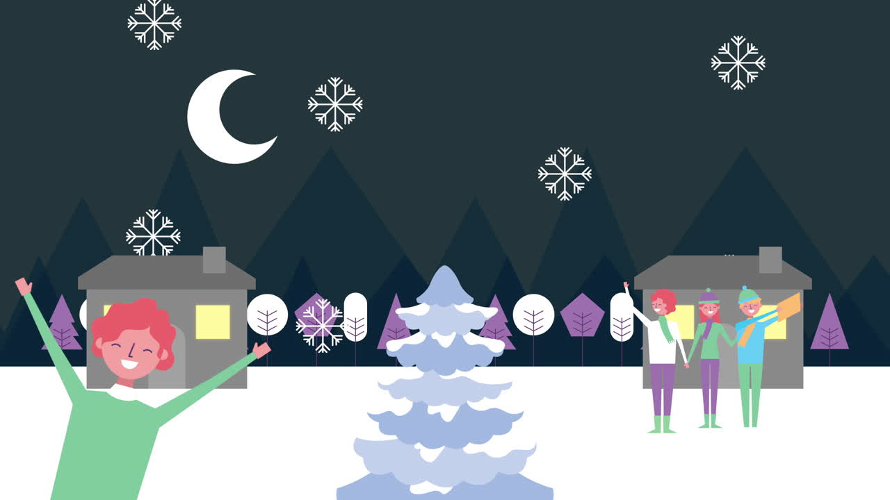 사람 들 과 소나무 와 함께 겨울의 눈 풍경 장면