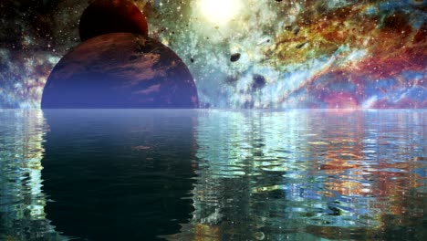 space landscapes in water reflection. loop live wallpaper