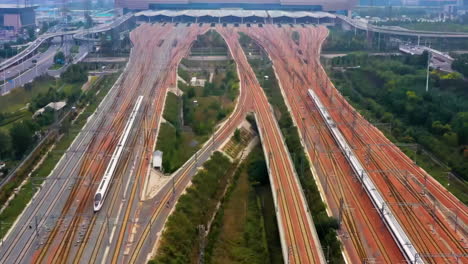 Footage-Of-Modern-High-Speed-Express-Train-Pulling-Into-A-Mainline-Railway-Station-At-Rail-Line-Station