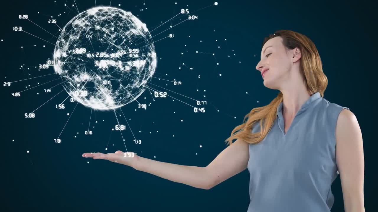 3d 인터랙티브 스크린을 사용하는 백인 여성의 애니메이션