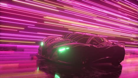 futuristic sports car in a neon tunnel