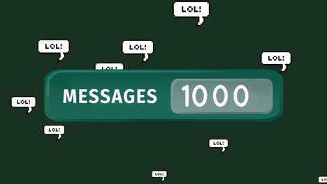 Animation-of-increasing-messages-and-lol-text-on-multiple-speech-bubbles-on-green-background