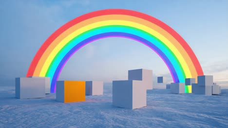 rainbow over cube landscape