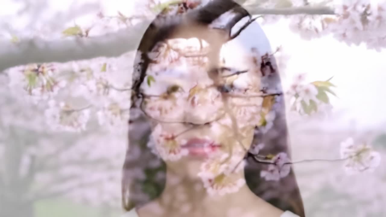A young woman stands among blooming cherry blossoms, capturing the beauty of spring. Soft petals drift around her as she gazes thoughtfully, embracing nature's tranquility.