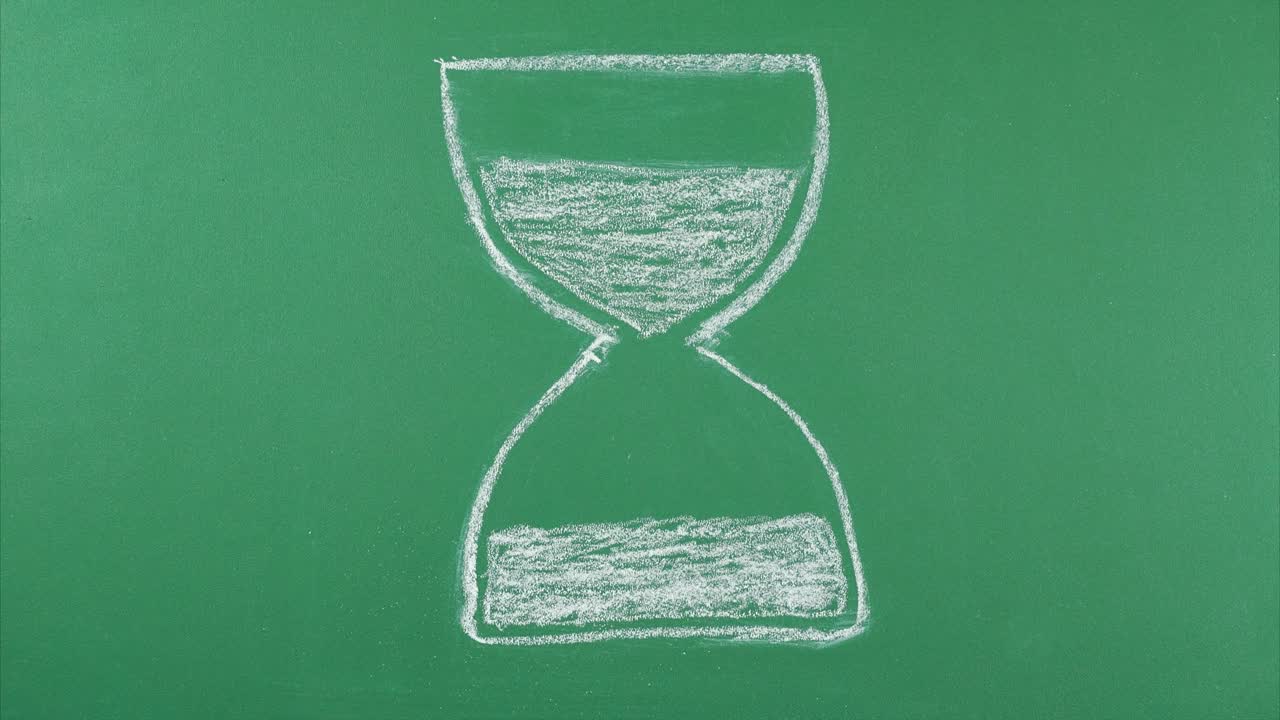 Stop motion, hourglass, time is spilled from top to bottom