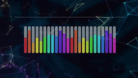 Colorful-statistical-data-processing-against-glowing-network-of-connections-against-black-background