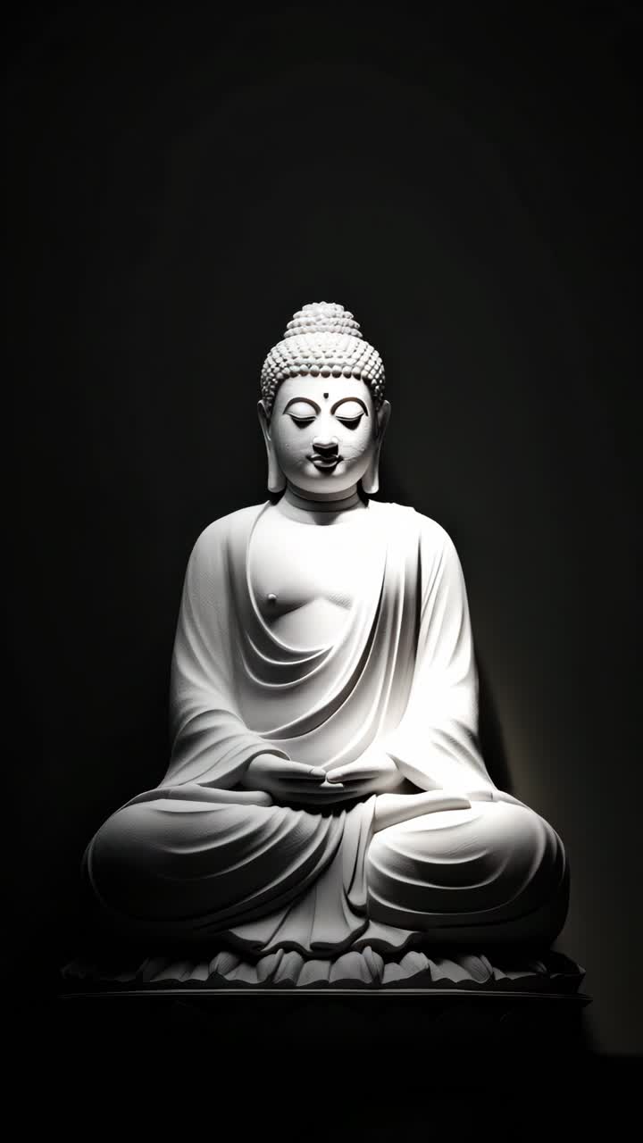 A serene Buddha statue captured from a front-facing angle, highlighting intricate details