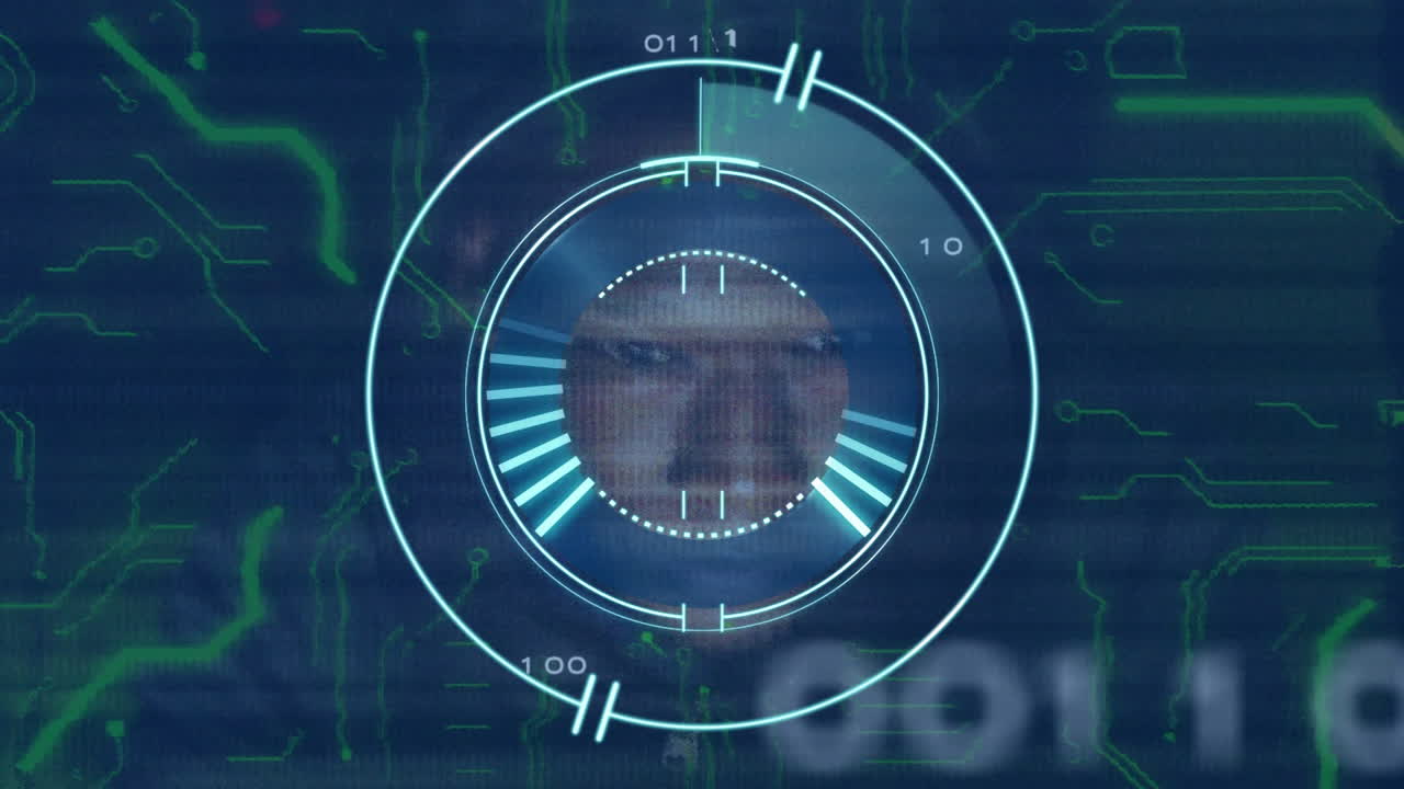 Animation of futuristic digital interface with circular elements in school setting