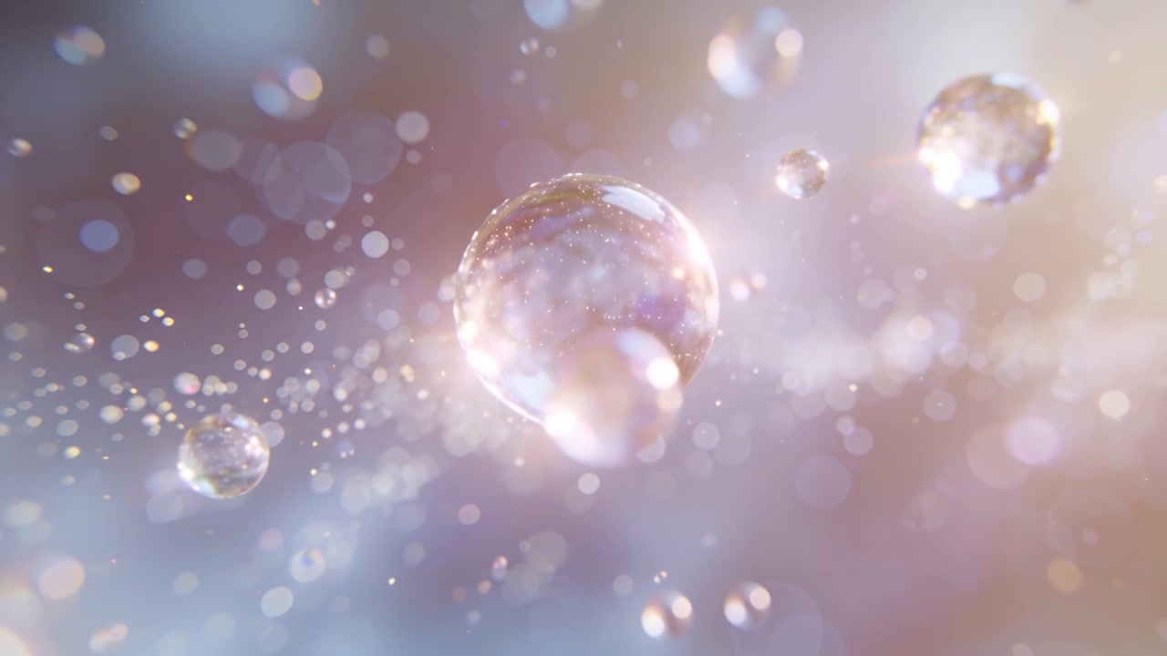 Bulle principale dérivante se déplaçant vers la caméra dans une scène CGI, portée par le courant avec des étincelles.