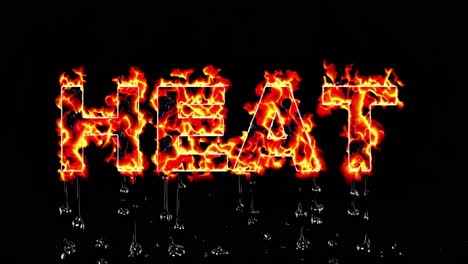flaming heat melting the word heat written with burning letters on a black background, ideal for concepts related to high temperature, fire, and climate change